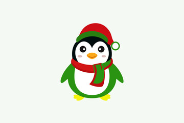 christmas penguin with santa hat and scarf