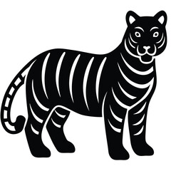 Striped Tiger Silhouette A Black and White Vector Illustration