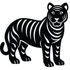 Striped Tiger Illustration Black and White Vector Art