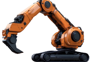 A robotic arm for mineral beneficiation, isolated on a transparent background