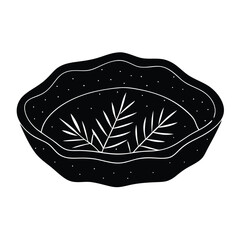 Elegant Black and White Illustration of a Decorative Bowl with Floral Design