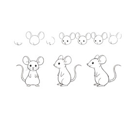 Obraz premium Step-by-Step Guide to Drawing Adorable Mice Easy Tutorial for Beginners and Kids