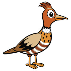 Cartoon hoopoe stands tall, showcasing its distinctive feathers and striking color pattern in profile