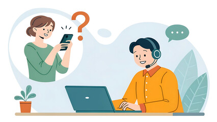A customer support agent assisting a customer through their smartphone for help and information in a call center
