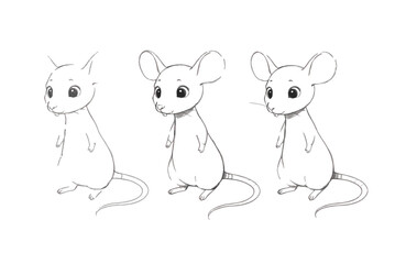 Fototapeta premium Adorable Mouse Drawing Tutorial Step-by-Step Guide to Illustrating a Cute Cartoon Mouse