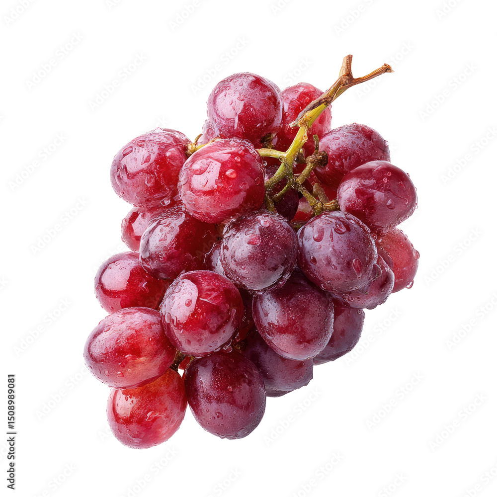 Poster fresh red grapes with water droplets isolated on transparent background for design projects
