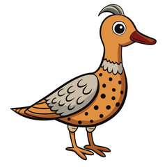 Animated partridge stands gracefully with distinctive polka dots and layered feathers visible on the wings