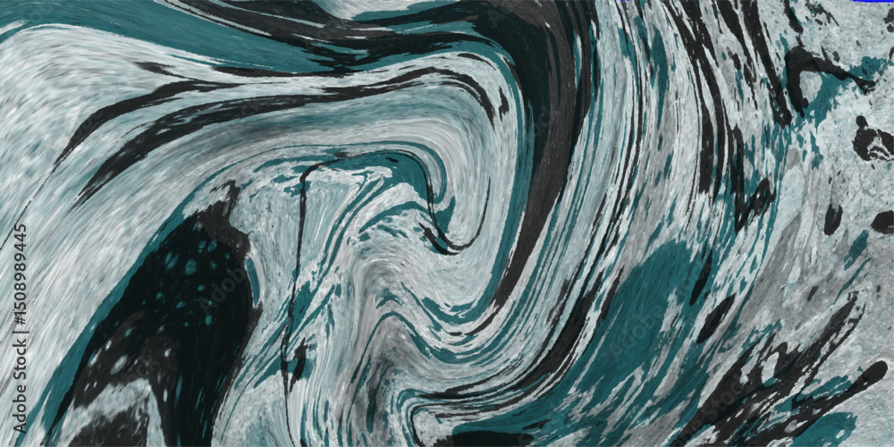 Poster abstract swirls of teal gray and black artistic texture with digitized impressionist style and desig