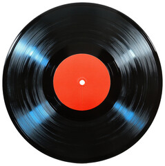 Vinyl record with orange label isolated on a transparent PNG image