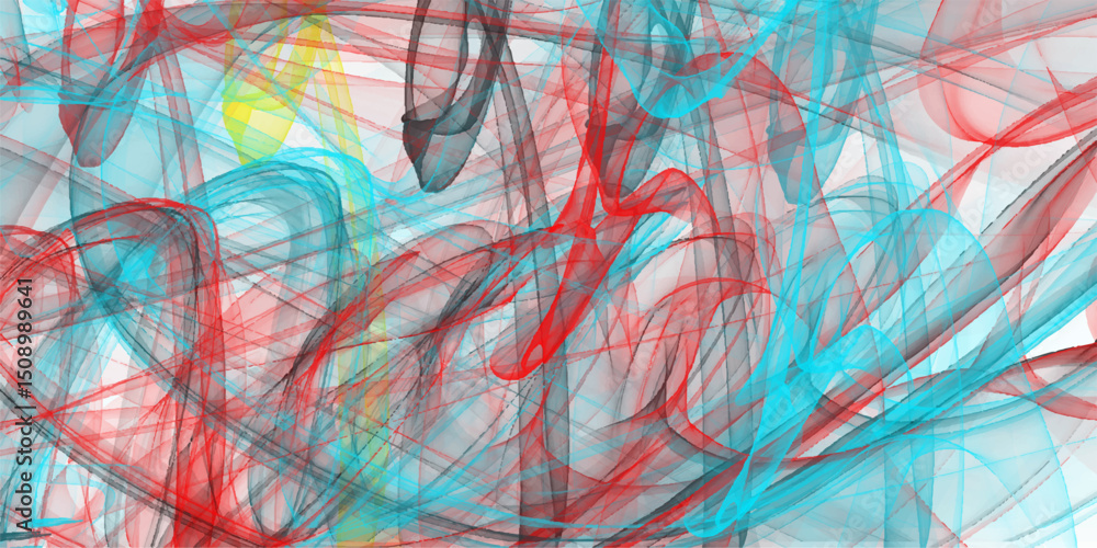 Poster abstract composition featuring flowing swirls in red blue and gray creating a dynamic and textured d