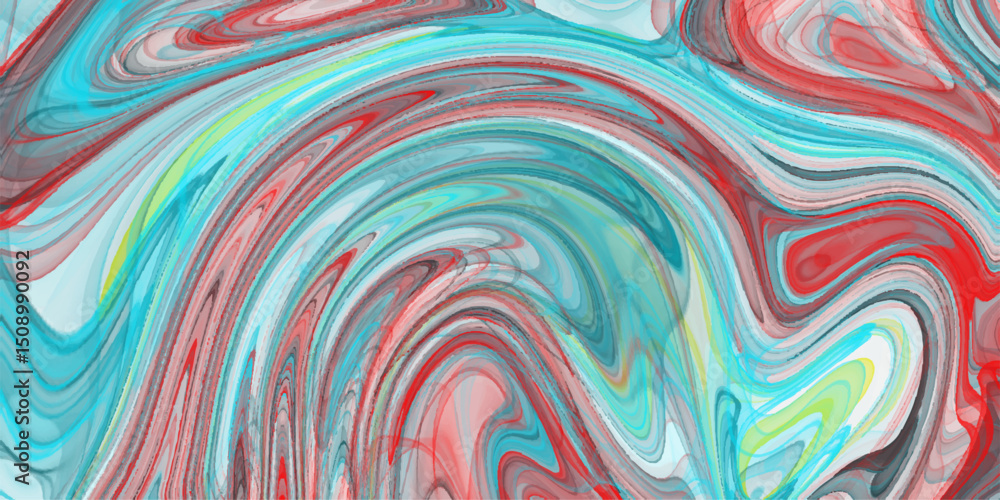 Poster abstract swirling watercolor background design featuring a blend of teal red and gray color palettes
