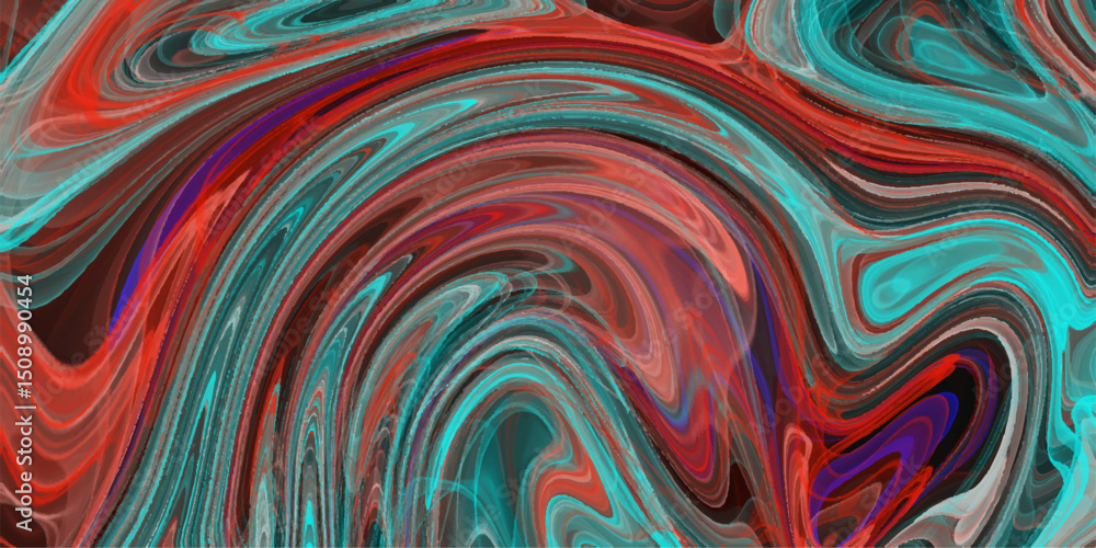 Aufkleber abstract fluid art with swirling teal and red colors resembling energy flow and creative movement fo