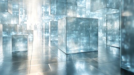 Fototapeta premium A reflective, geometric maze made of abstract blocks. 