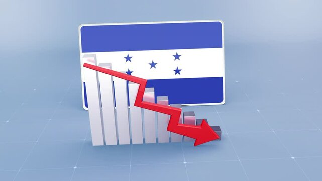 Honduras Country Flag and Bar Chart Graph Showing Decreasing Values a Red Arrow Economic Crisis Concept
