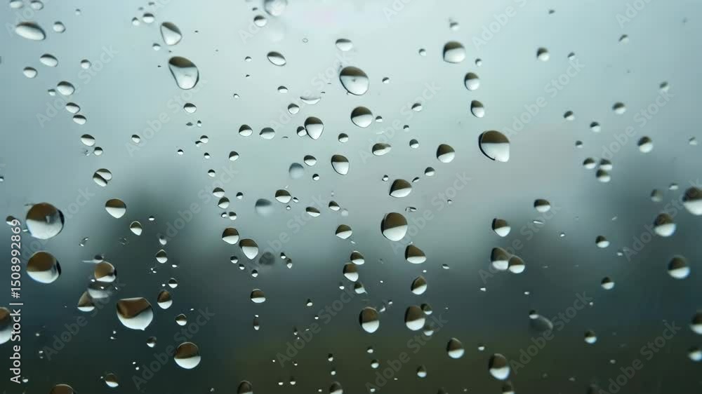 Poster raindrops on a window during foggy weather creating a calm and reflective atmosphere