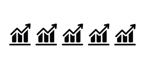 Five Black Upward Trending Bar Graph Icons