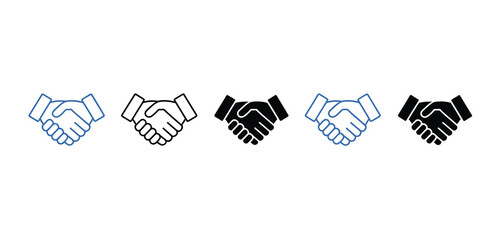 Handshake Icons Set Black White and Blue Variations