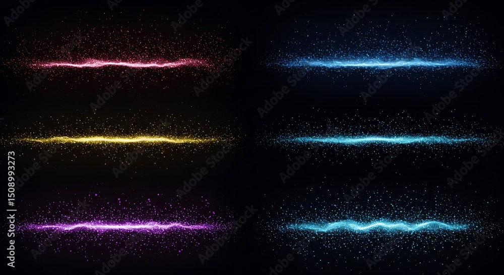 Poster glowing particle lines on black background set