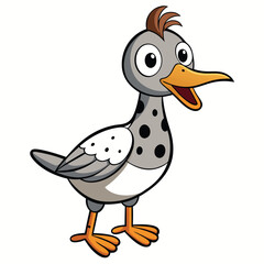 Cartoon bird with brown tuft and orange legs is illustrated on white