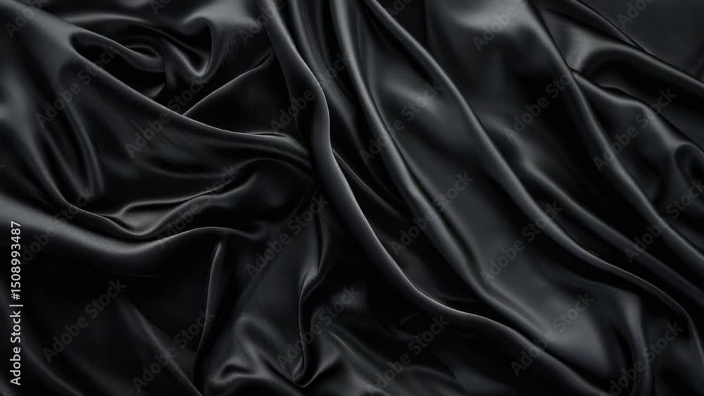 Poster luxurious smooth black fabric texture with soft drapes and elegant wave patterns for background and 