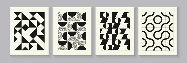 Abstract vector geometric covers for your design. Banners with a simple geometric pattern. Minimal design. Bauhaus style.Vector illustration.