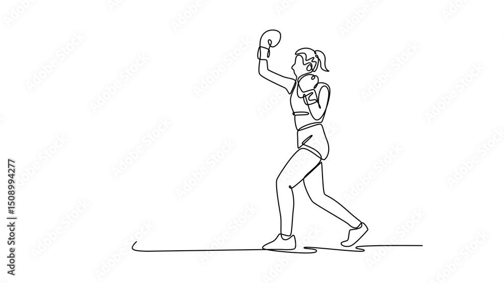 Aufkleber self drawing animation of single line draw female boxer use uppercut punch combinations in boxing ma