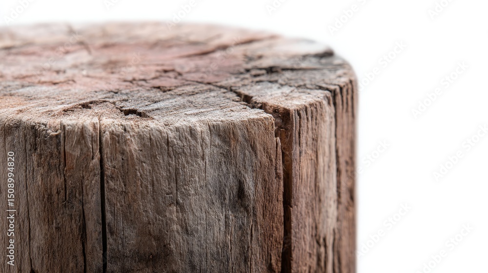 Leinwandbilder rustic round wooden log chair with textured grain and natural weathered surface isolated on white ba