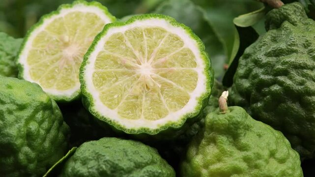 Fresh bergamot in the wooden basket