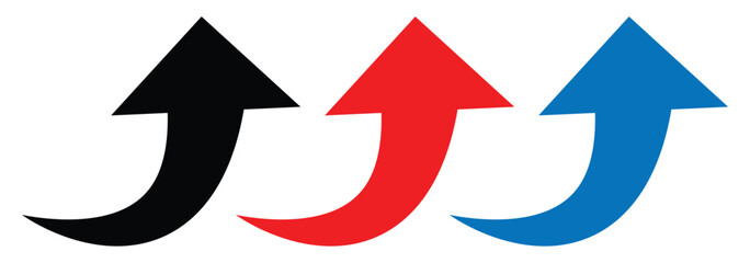 black red and blue curve arrow icon on white background. flat style. curve arrow icon for your web site design, logo, app, UI.