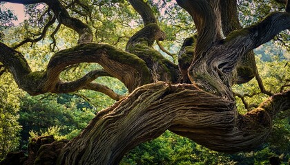 Fototapeta premium tree s unique twisted trunk and gnarled branches foliage bark