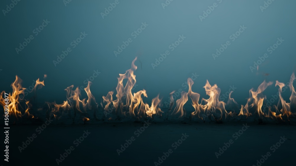 Fototapete Frontfacing fire flames rising in soft arcs against pastel background creating dramatic contrast and visual warmth with copy space for design