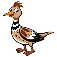Cartoon bird displays its brown feathers and black spots while standing proudly on white