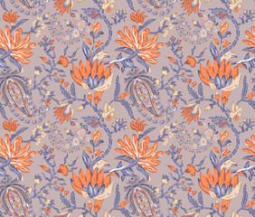 a floral pattern in purple and orange