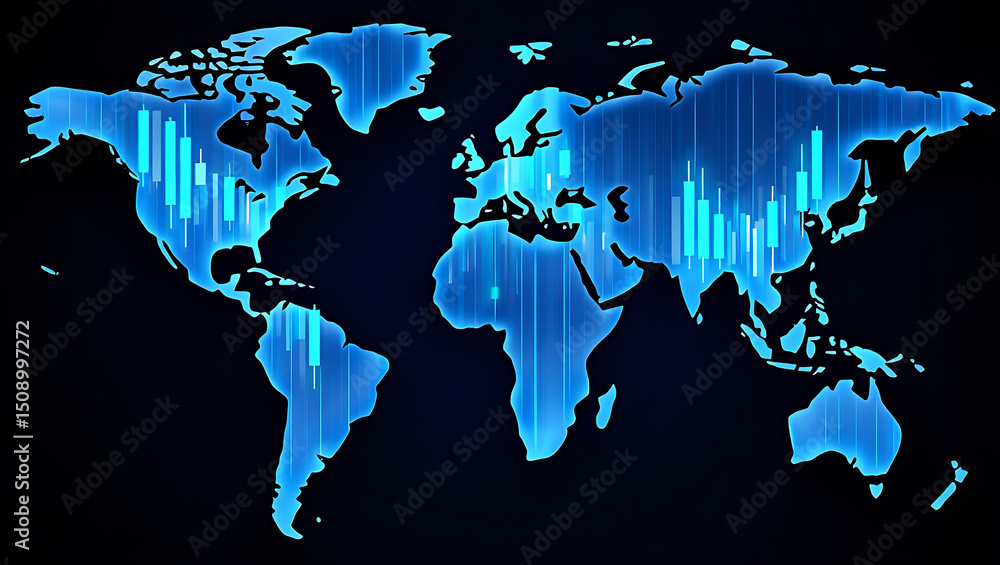 Poster global network digital world map visualization