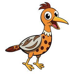 Amusing orange cartoon bird featuring a spotted body and an open beak stands cheerfully