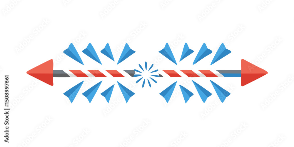 Poster abstract firecracker shapes with arrows and starburst design