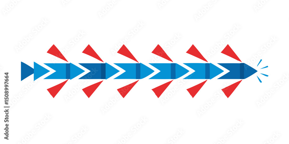 Poster abstract firecracker shapes in red and blue creating dynamic motion