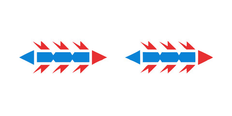 Abstract arrow shapes in red and blue pointing left and right  