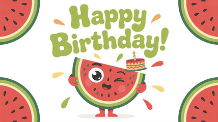 Happy Birthday Watermelon Slice Cartoon Illustration