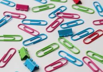 Colorful paper clips and dispensers stationary items