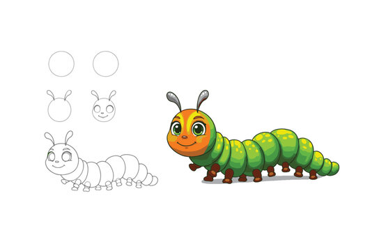 Adorable Cartoon Caterpillar Drawing Tutorial Step-by-Step Guide for Kids and Beginners