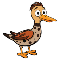 An adorable cartoon duck with an orange beak stands cheerfully on a white background
