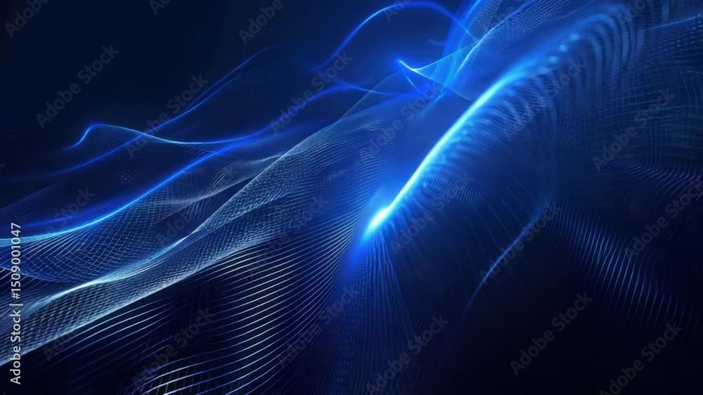 Poster abstract blue wave background design with flowing lines and glowing effects for digital art and tech