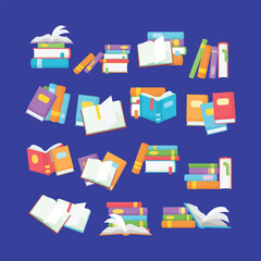Colorful Books and Opened Pages Illustration Collection