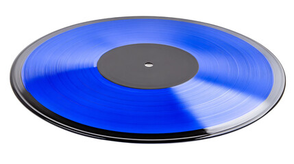 Blue vinyl record album disk, grooves surface, close up, cut out transparent