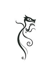 Naklejka premium Minimalist black and white illustration of a stylized dragon with flowing lines and elegant features