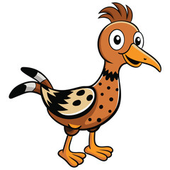 An animated brown cartoon bird is standing and cheerfully smiling on the white background