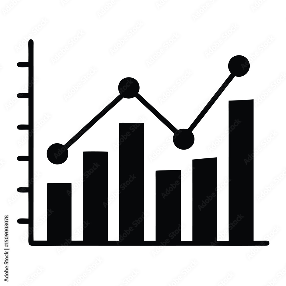 Poster data analyst element isolated trend line graph on white background