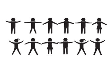 Collection of Simple Stick Figures Diverse People Holding Hands, Representing Unity and Community