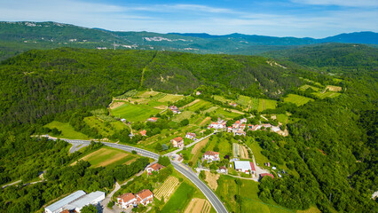 Drone view of Buzetski canyon on the Seven Waterfalls Trail near Buzet and Selca, Istria. Deep...